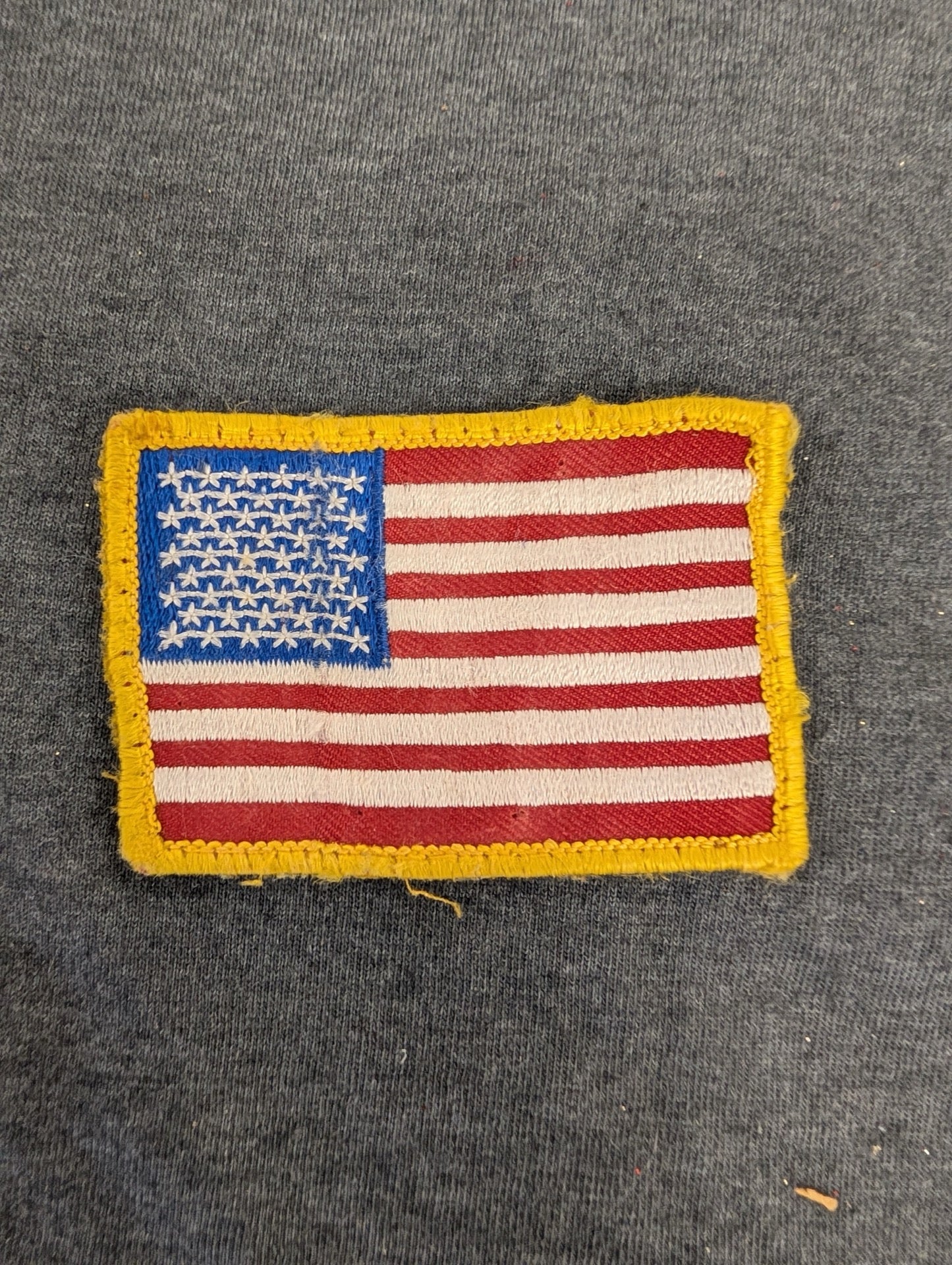 Vintage American Flag Patch Gold Border Embroidered USA Patriotic Sew On