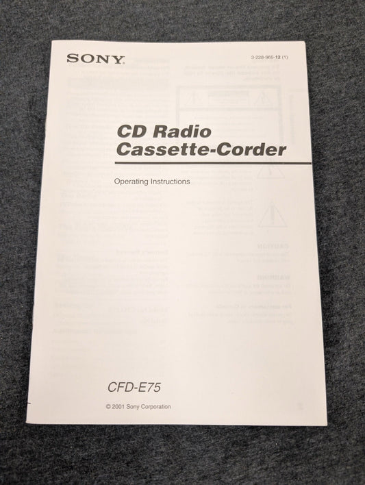 Sony CD Radio Cassette-Corder CFD-E75 Operating Instructions Manual