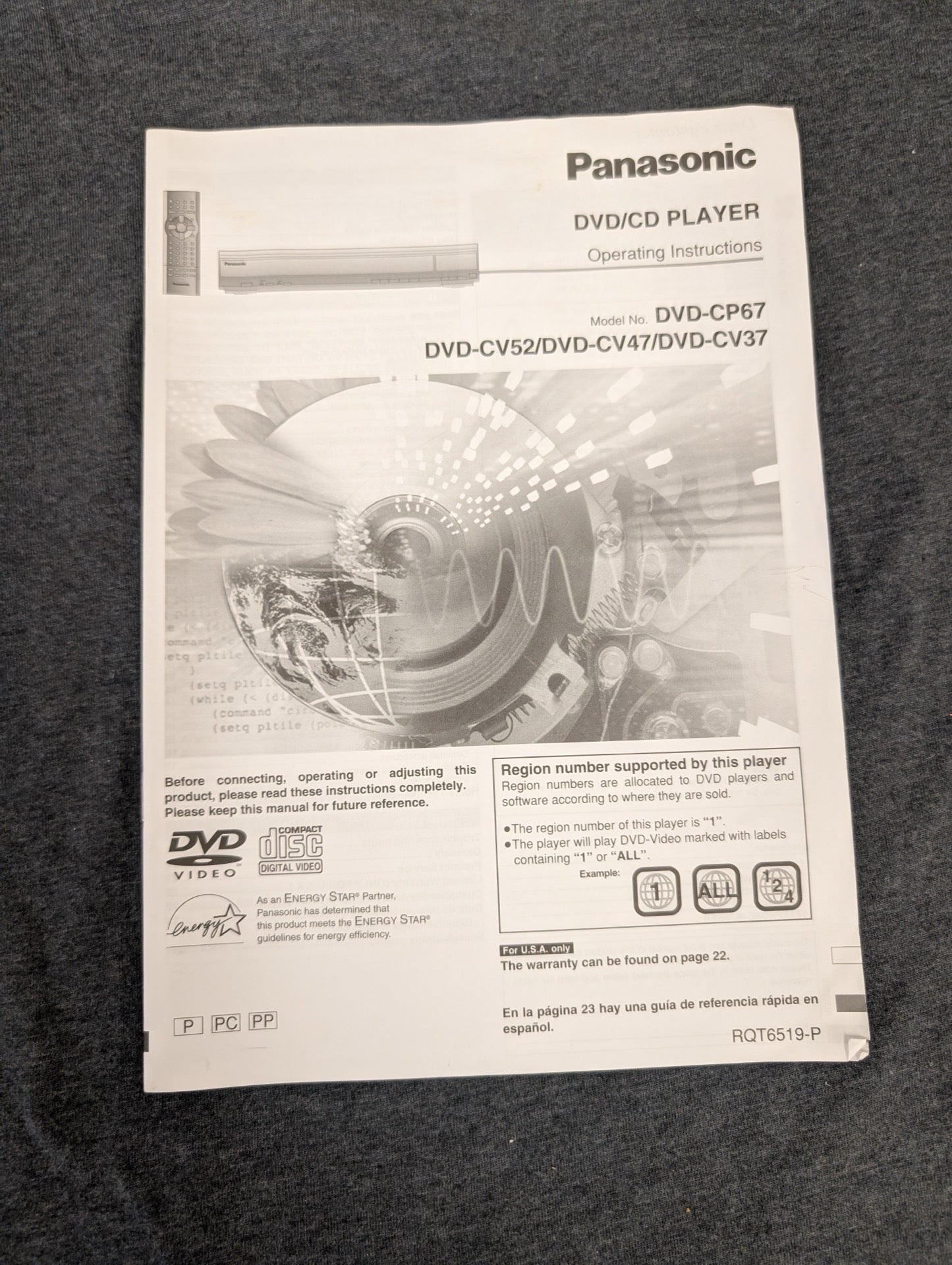 Panasonic DVD/CD Player DVD-CV52 CV47 CV37 CP67 Operating Instructions