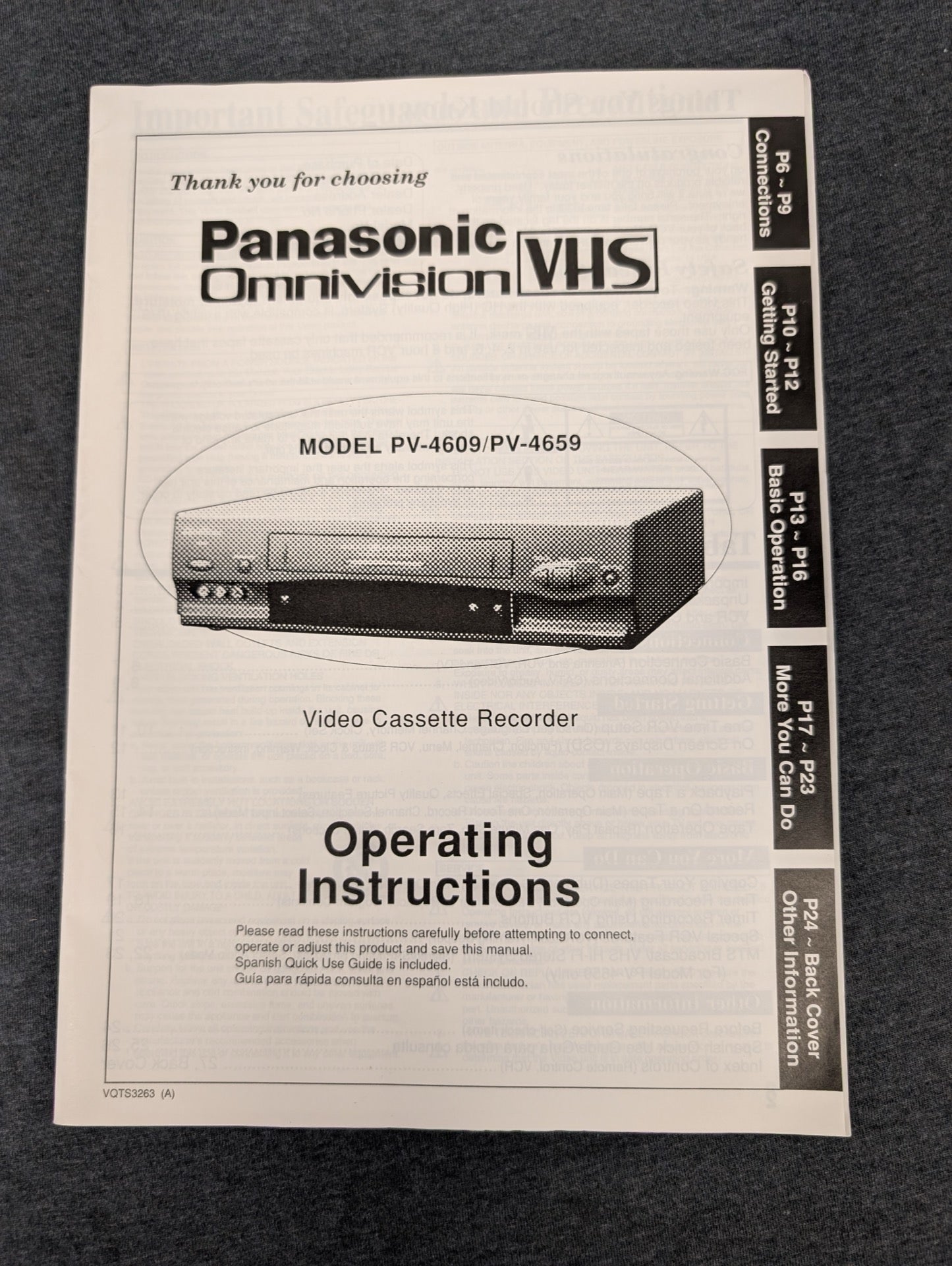Panasonic Omnivision VHS VCR PV-4609 PV-4659 Operating Instructions Manual