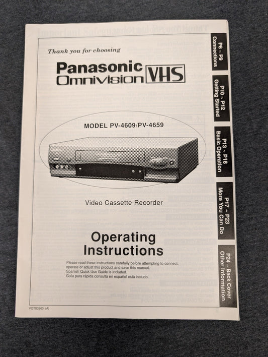 Panasonic Omnivision VHS VCR PV-4609 PV-4659 Operating Instructions Manual