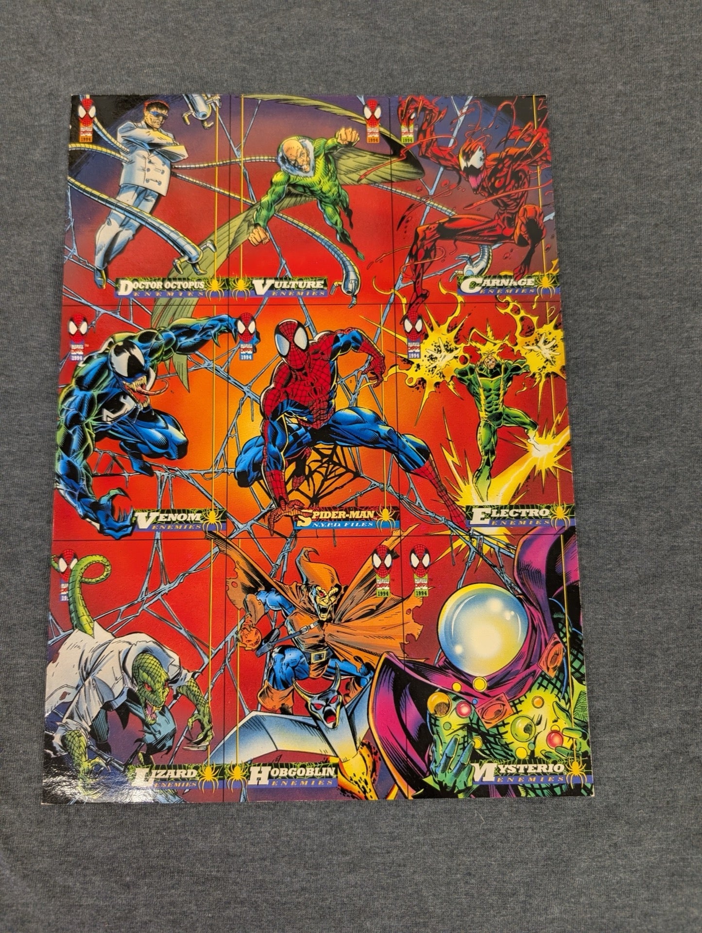 1994 Marvel Spider-Man Trading Cards Uncut Sheet 9-Card Panel