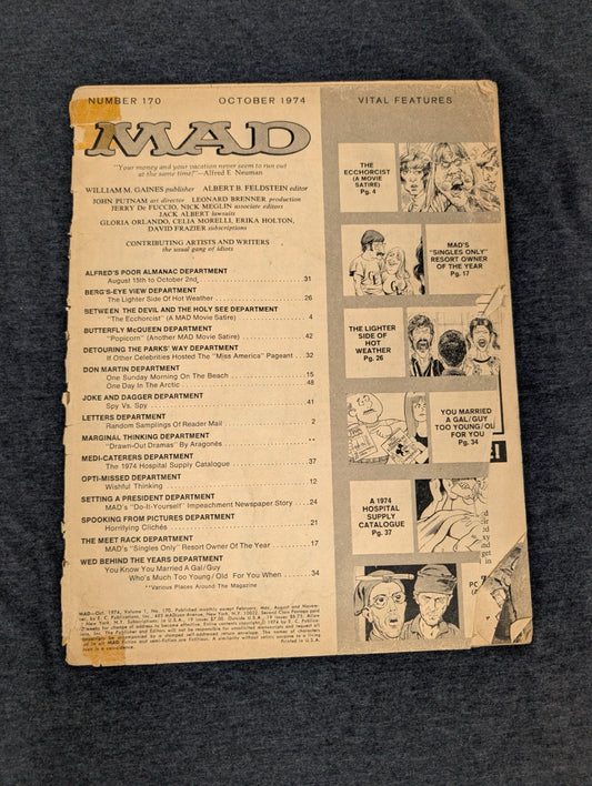MAD Magazine #170 October 1974 The Exorcist Satire Ecch