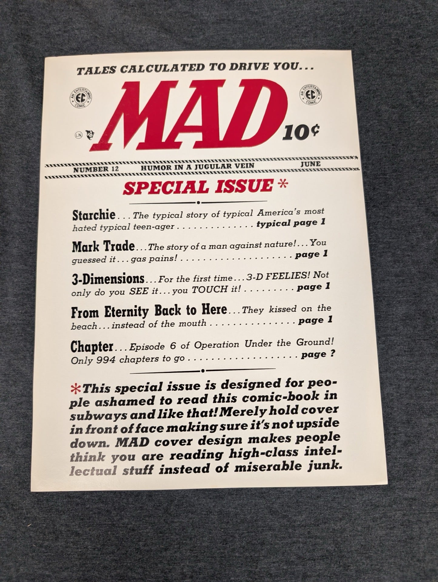 MAD Magazine Comic #12 Reprint EC Comics Special Issue Text Cover 3D Feelies