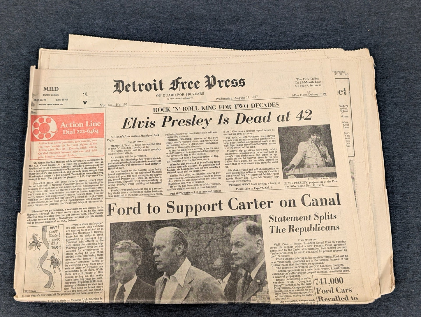 Detroit Free Press Aug 17 1977 Elvis Presley Dead at 42 Original Newspaper