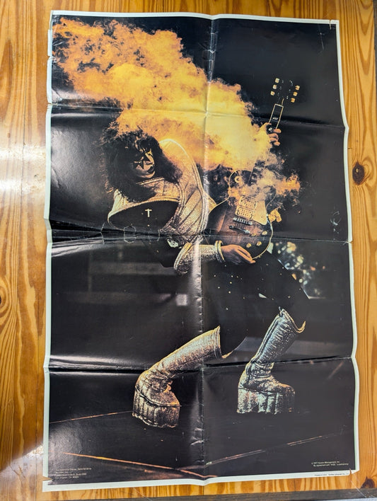 KISS Ace Frehley Smoking Guitar Vintage Poster 1977 Aucoin Alive II Insert Rare