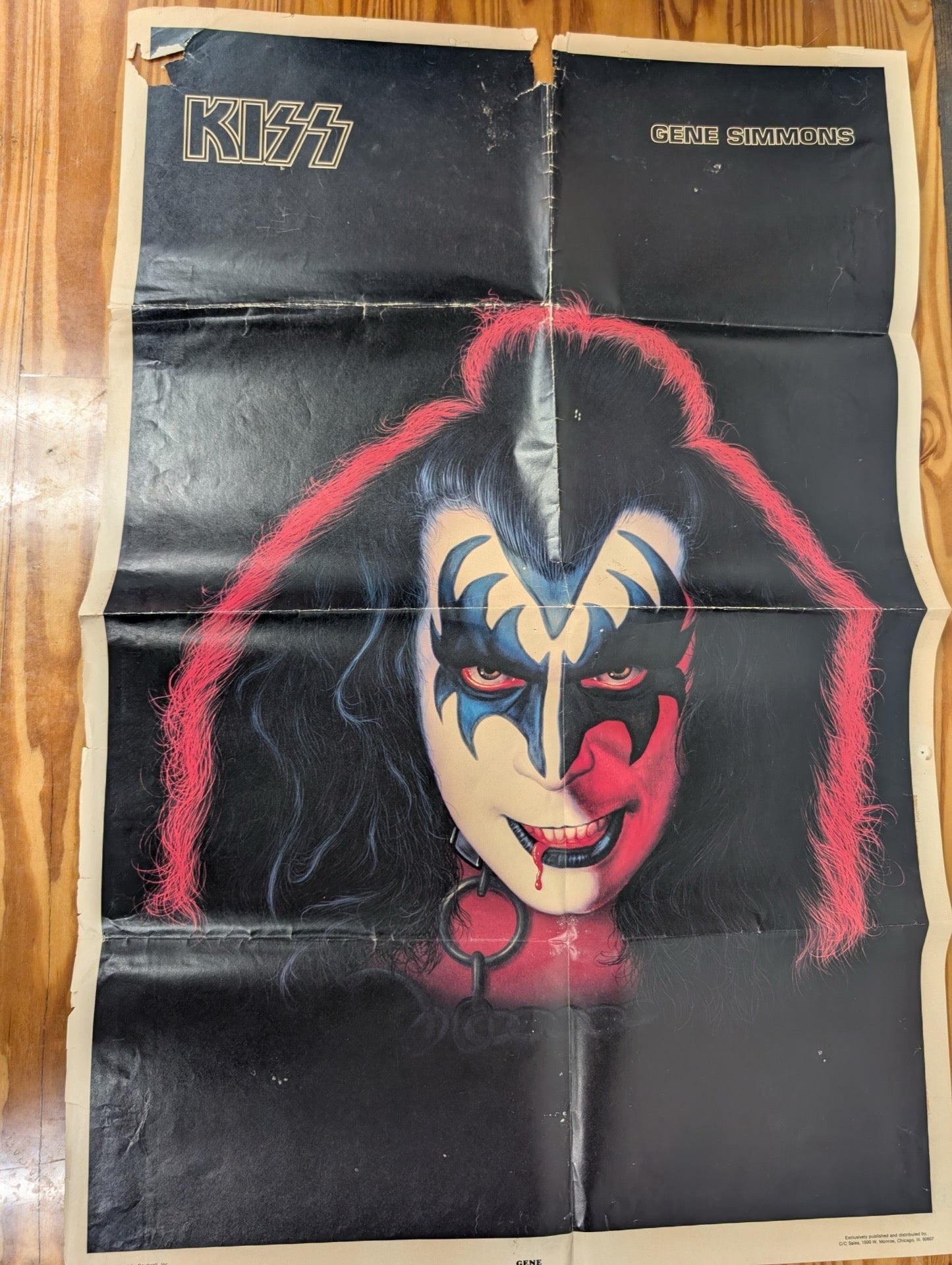 KISS Gene Simmons Blood Spit Vintage Poster 1977 Aucoin Alive II Insert Rare
