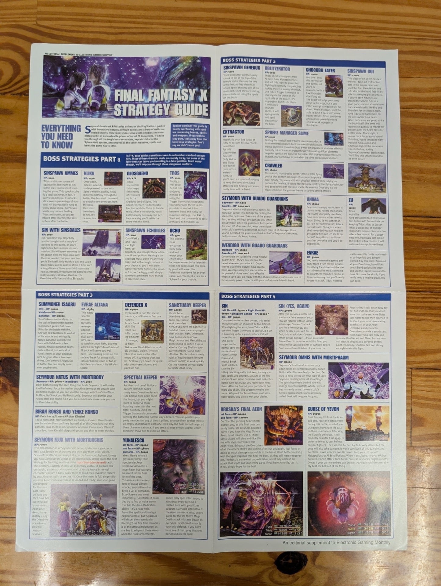 Final Fantasy X Strategy Guide Boss Strategies Insert Cheat Sheet PS2 Vintage