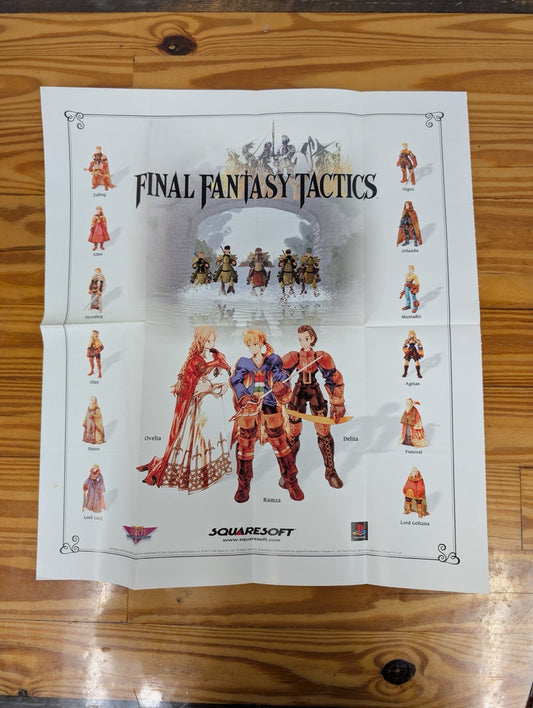 Final Fantasy Tactics Poster Ramza Delita Agrias Strategy Guide Insert PS1