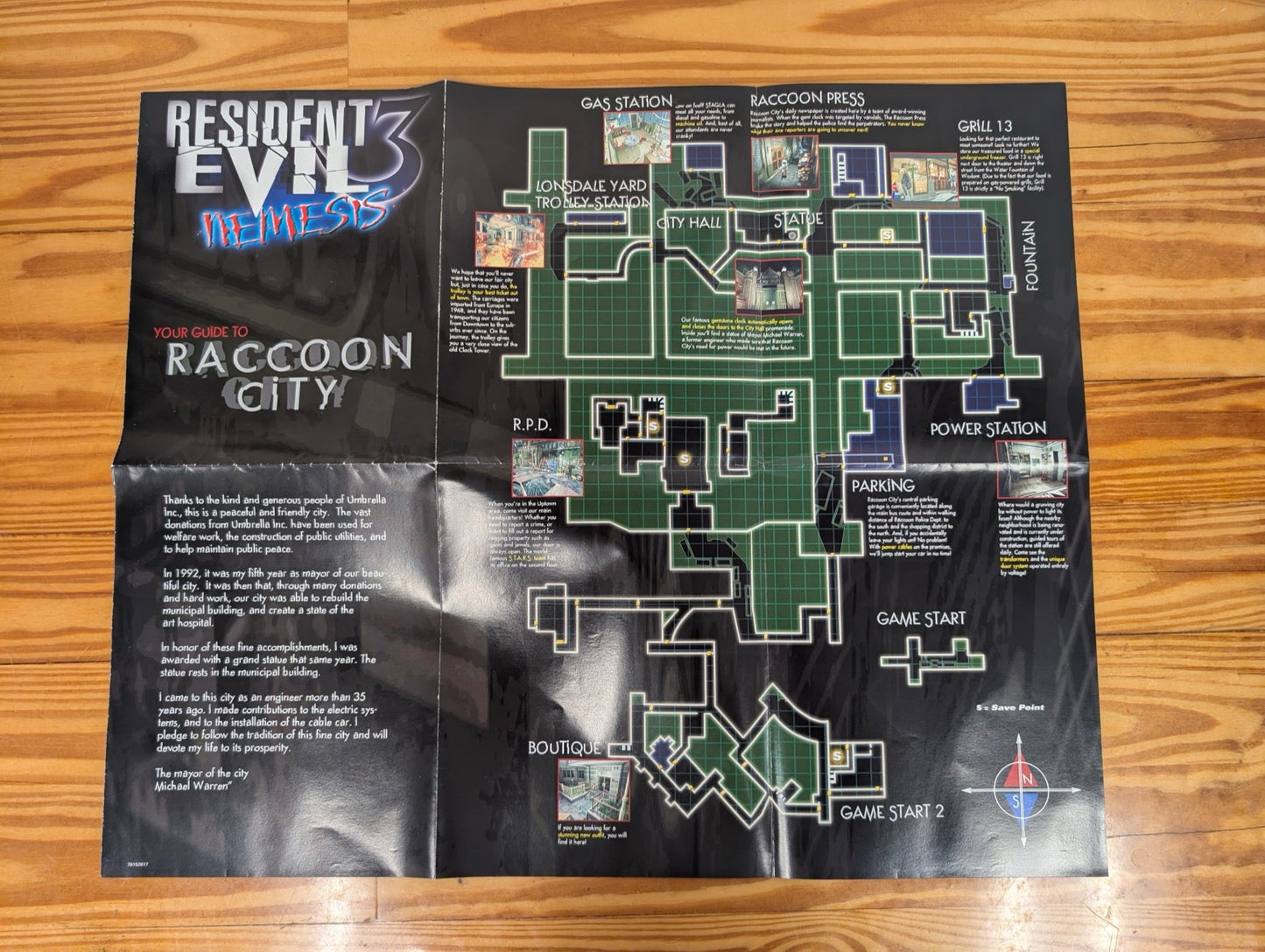 Resident Evil 3 Nemesis Raccoon City Map Poster Strategy Guide Insert
