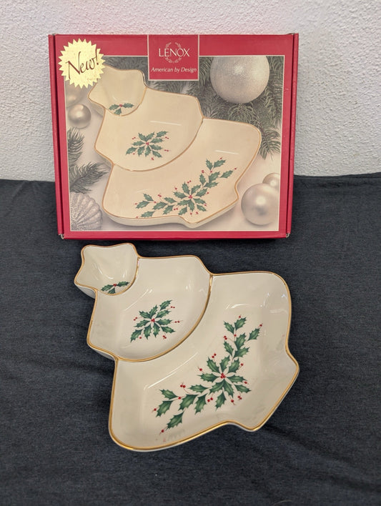 Lenox Holiday Tree Shaped 3-Section Server Dish NIB