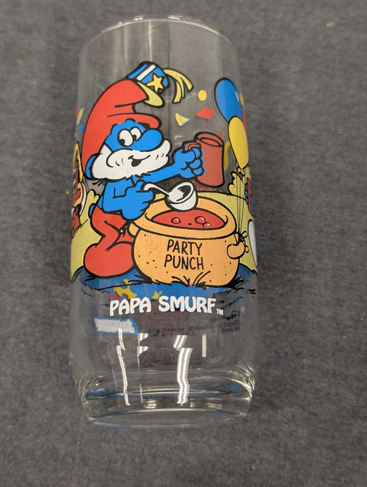 Vintage Hardee's Smurf Glass Papa Smurf Party Punch 1982 Peyo Wallace Berrie
