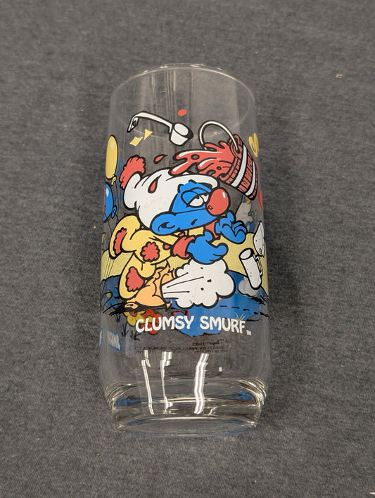 Vintage Hardee's Smurf Glass Clumsy Smurf Spilled Bucket 1982 Peyo Collectible
