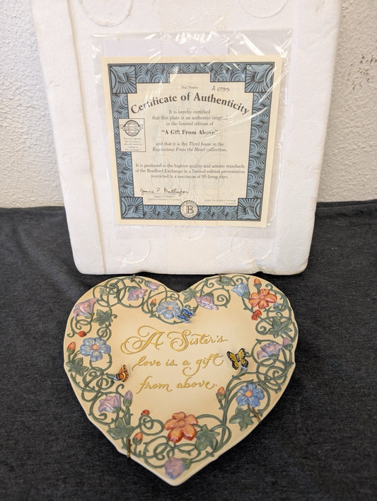 Heart-shaped Bradford Exchange sister plate with original COA and foam