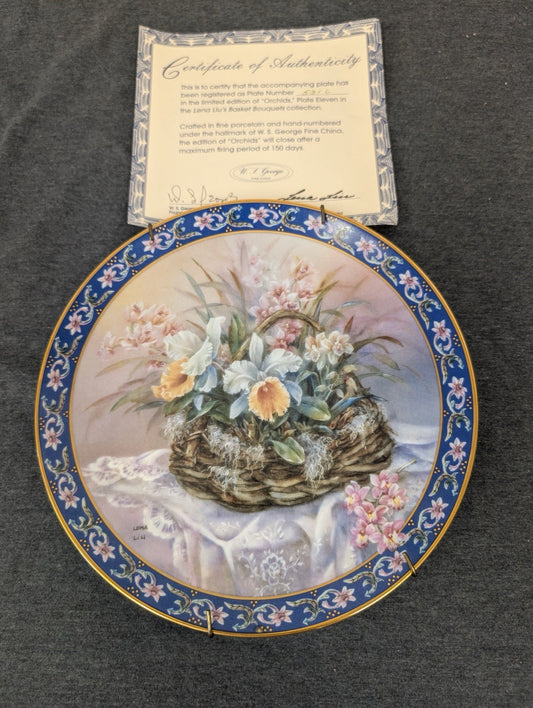 Lena Liu Orchids collector plate with wire hanger and Certificate of Authenticity