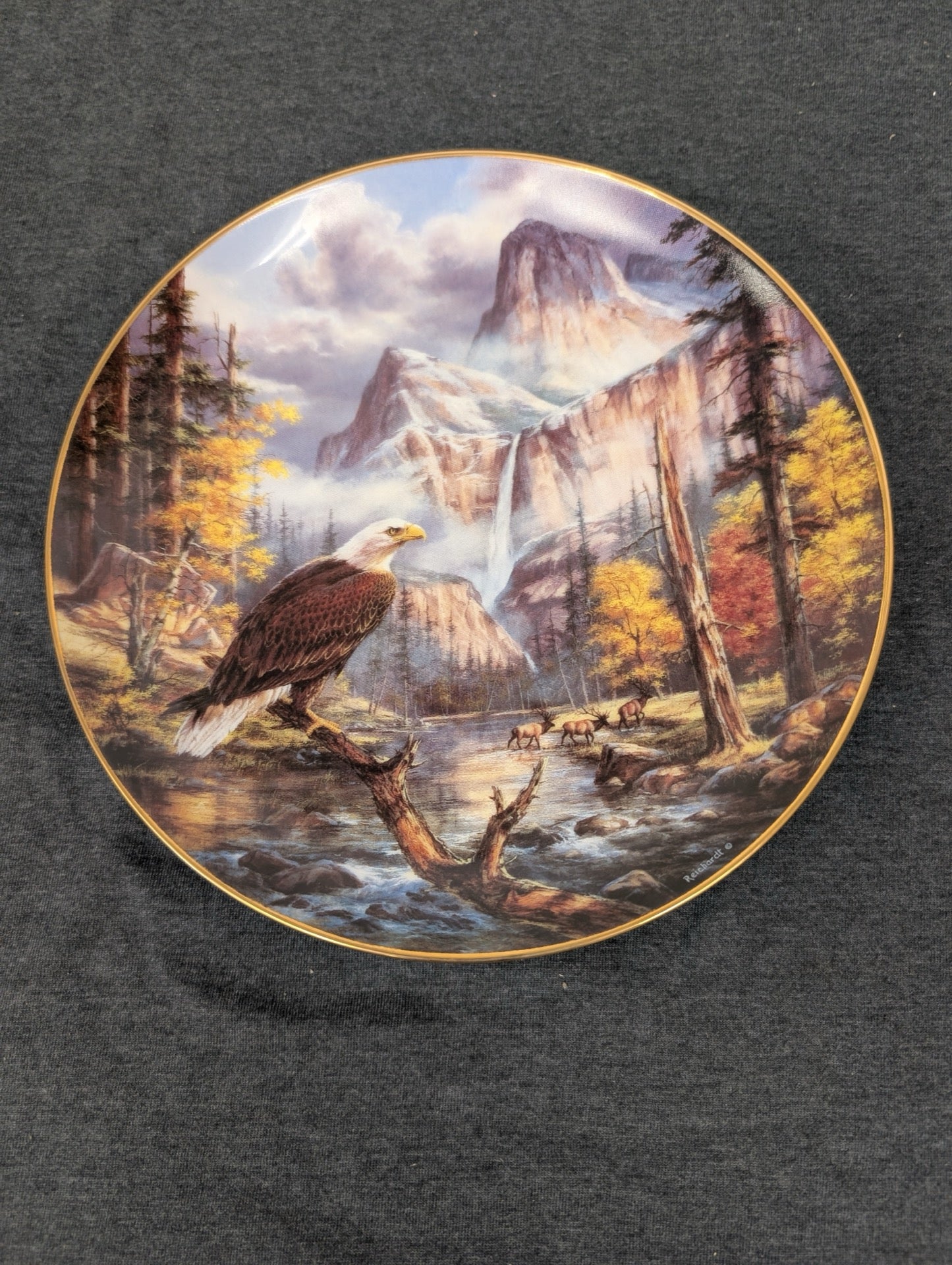 Rudi Reichardt Proud Guardian collector plate featuring Yosemite and a bald eagle