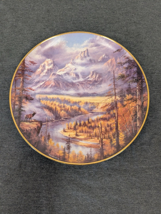 Rudi Reichardt Frosty Morning collector plate featuring the Grand Tetons and an elk