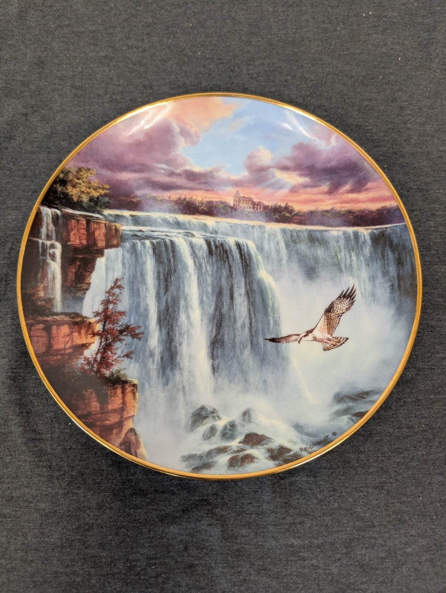 Rudi Reichardt Cascading Thunder collector plate featuring Niagara Falls