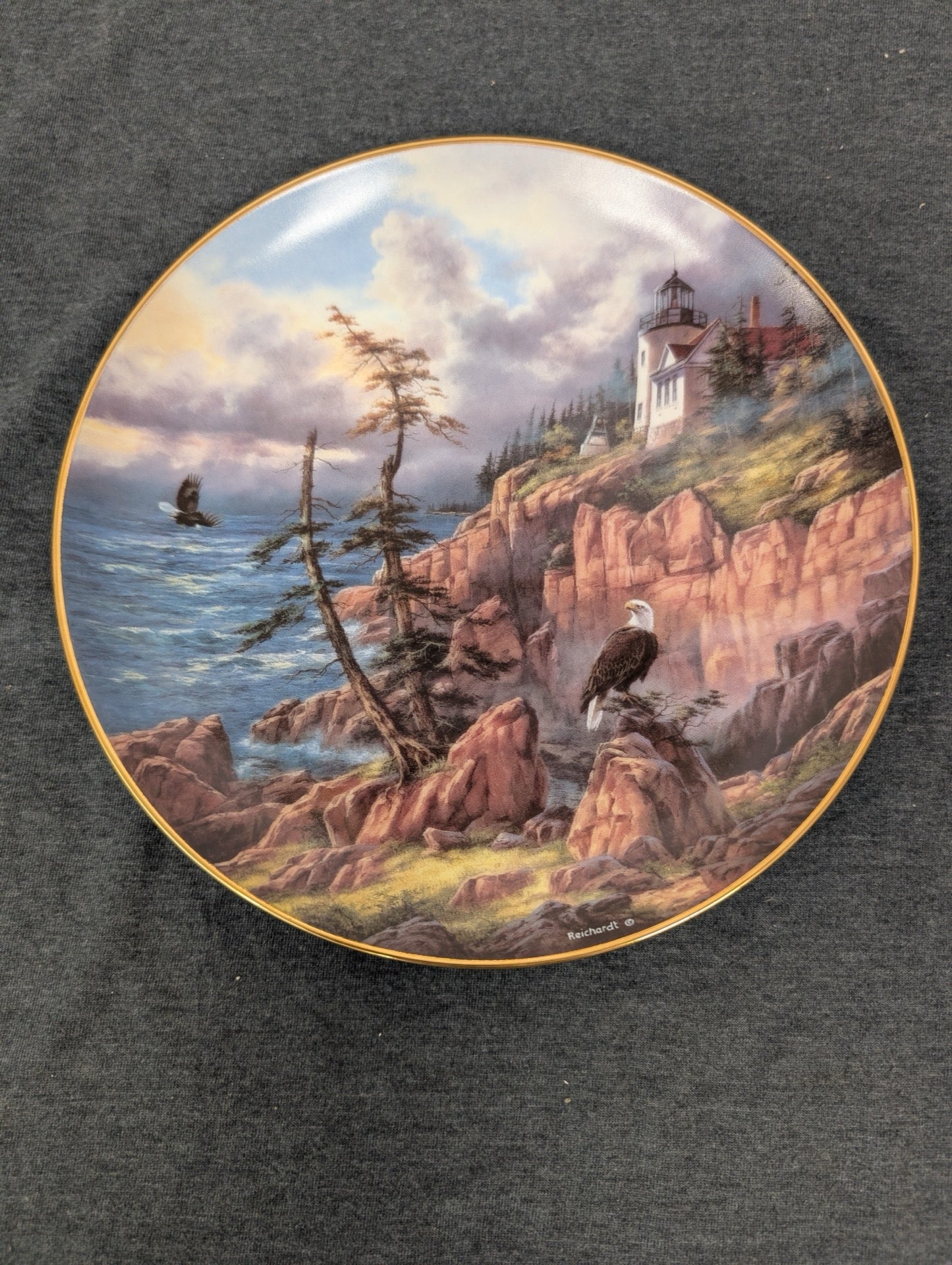 Rudi Reichardt Vigilant Beacon collector plate featuring Acadia and a lighthouse