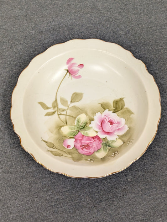 Vintage Lefton China Hand Painted Pink Rose Plate