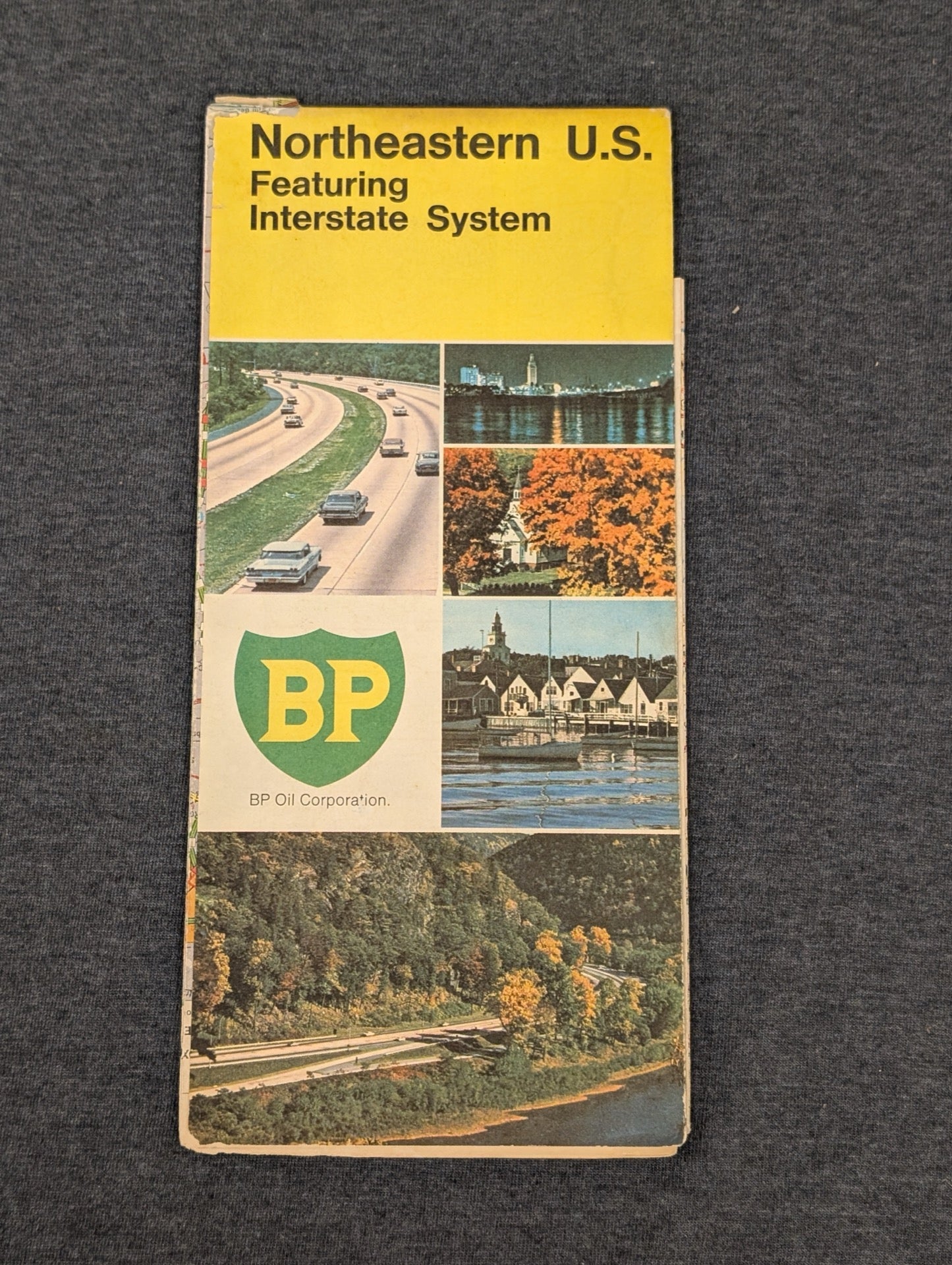 Vintage BP Oil Northeastern U.S. map featuring the interstate system and retro graphics.