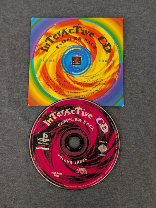 PlayStation Interactive CD Sampler Pack Volume Three disc and rainbow sleeve