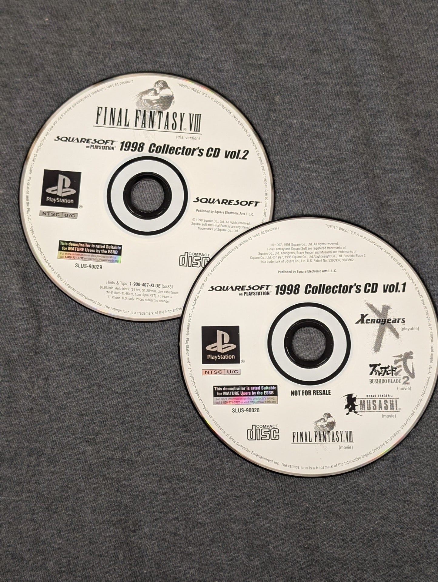 SquareSoft 1998 Collector's CD Vol 1 and Vol 2 discs side by side