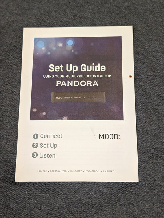 Mood Profusion iO for Pandora Set Up Guide cover.