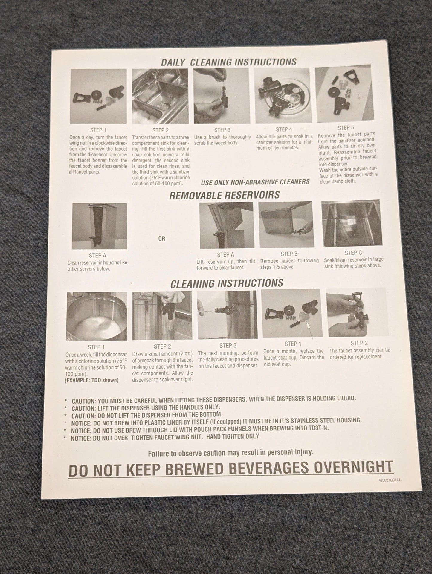 Daily Cleaning Instructions for a brewed beverage dispenser.