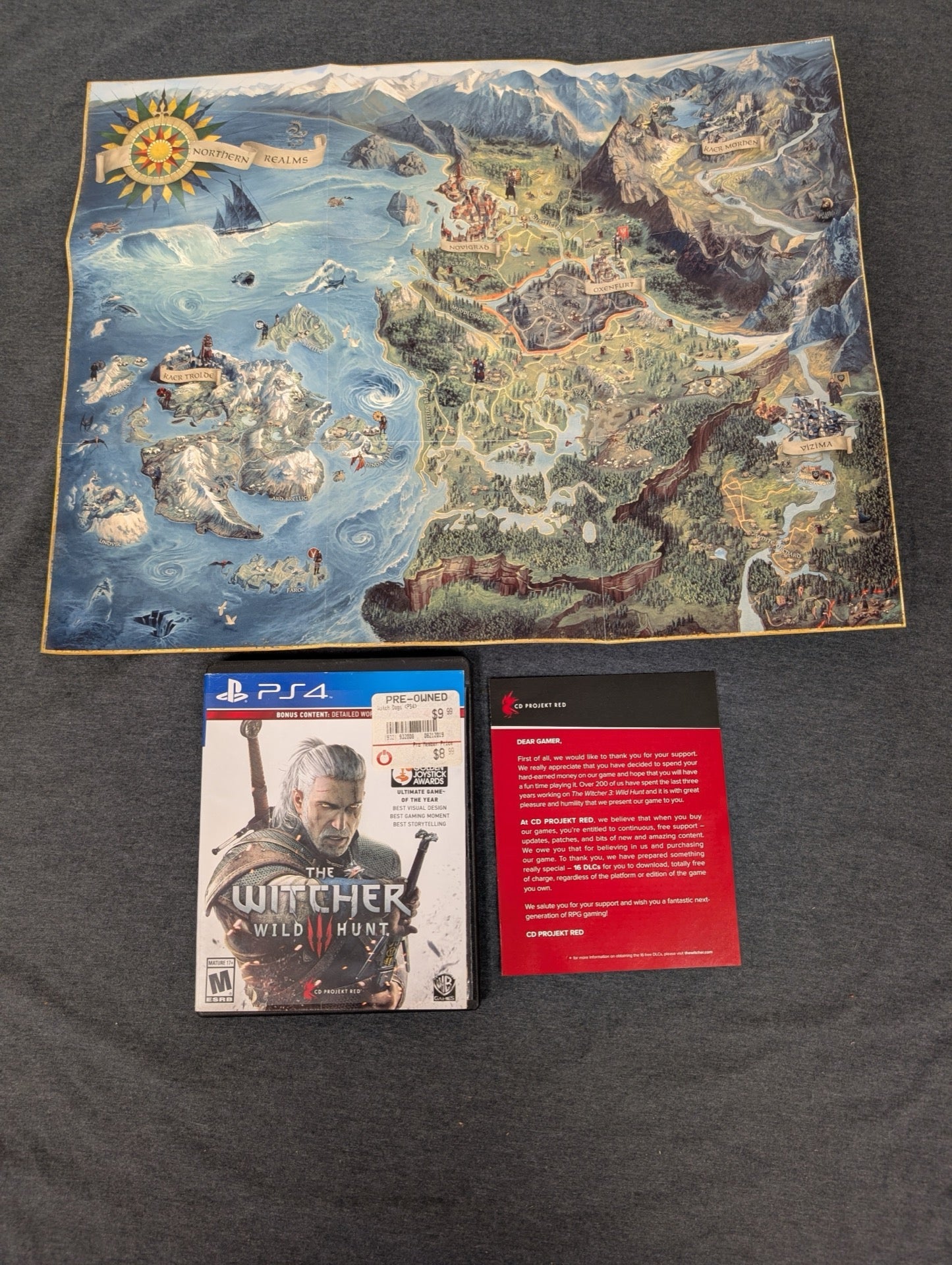 The Witcher 3 Wild Hunt empty PS4 case with Northern Realms fold-out map and insert. No game.