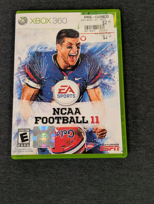 NCAA Football 11 empty Xbox 360 case featuring Tim Tebow. No game included.