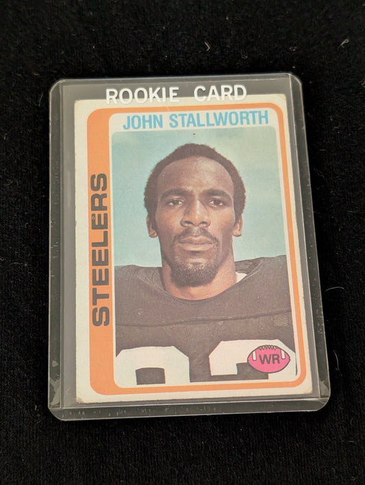 1975 Topps John Stallworth #355 Rookie Card featuring the Pittsburgh Steelers wide receiver.