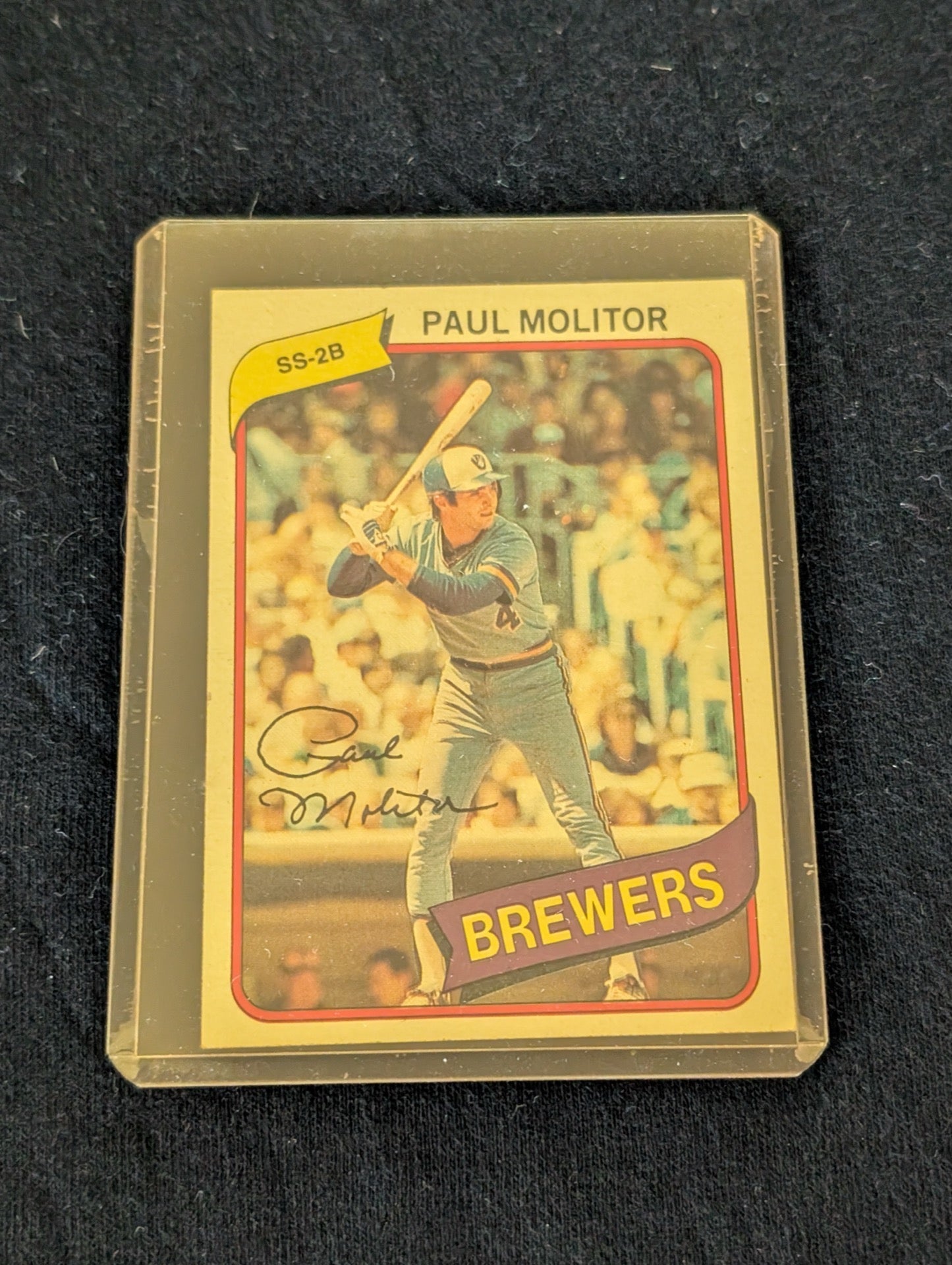 1979 Topps Paul Molitor #24 Milwaukee Brewers baseball card in plastic sleeve.