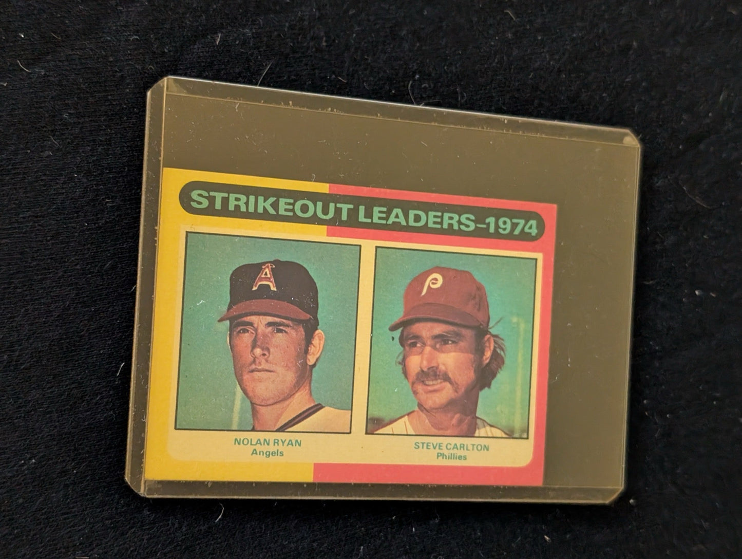 1974 Topps Strikeout Leaders #207 Nolan Ryan Steve Carlton baseball card.