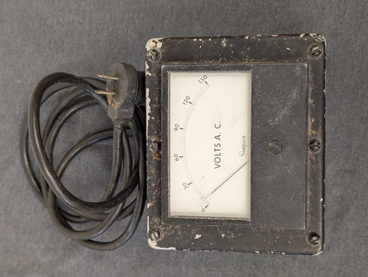 Vintage black Simpson AC Voltmeter with plug and cable