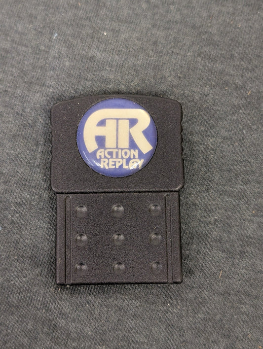 Black Action Replay PlayStation 1 memory card with blue logo