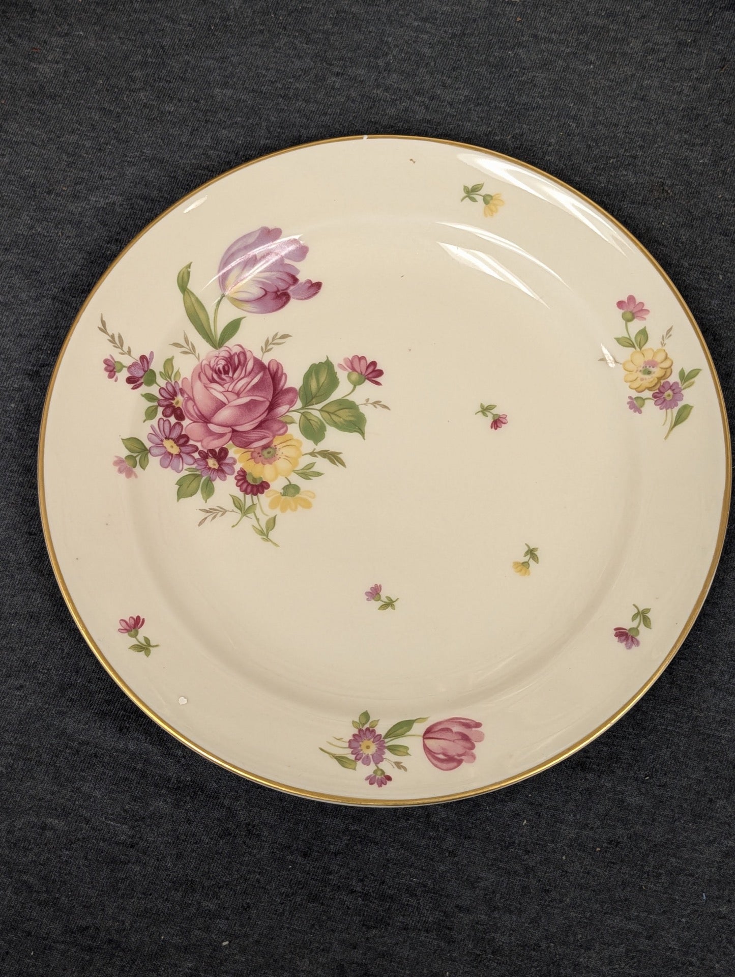 Top angle of Rosenthal Kronach floral plate with tulips and roses