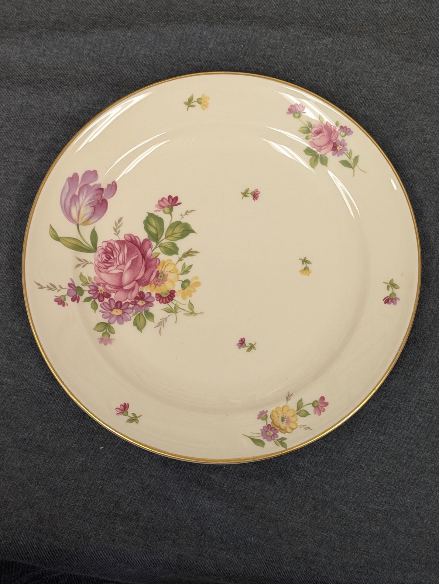 Antique Rosenthal Kronach plate top view showing ivory base and floral pattern
