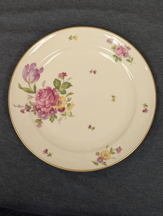 Antique Rosenthal Kronach plate top view showing ivory base and floral pattern
