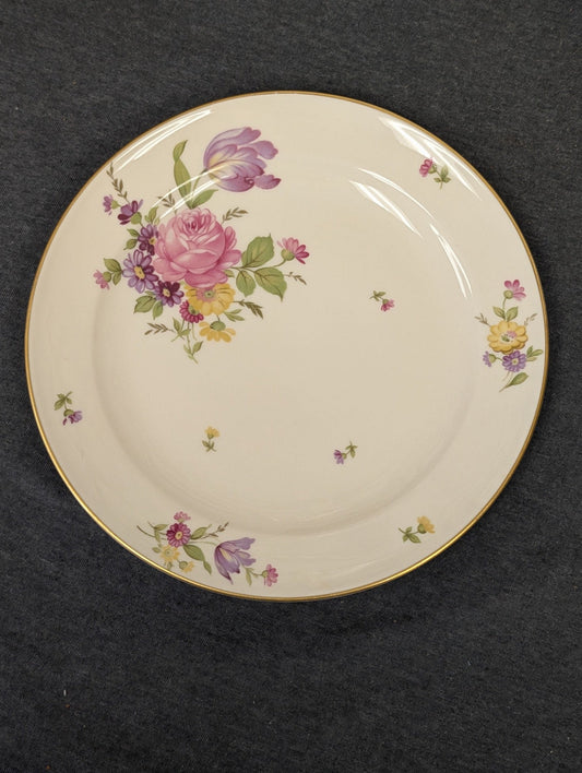 Vintage Rosenthal ivory porcelain plate with pink rose pattern and gold rim