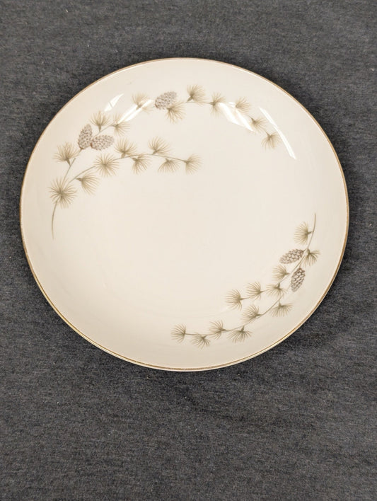 Vintage Mikasa plate Sequoia 6141 pattern with pinecones on white background