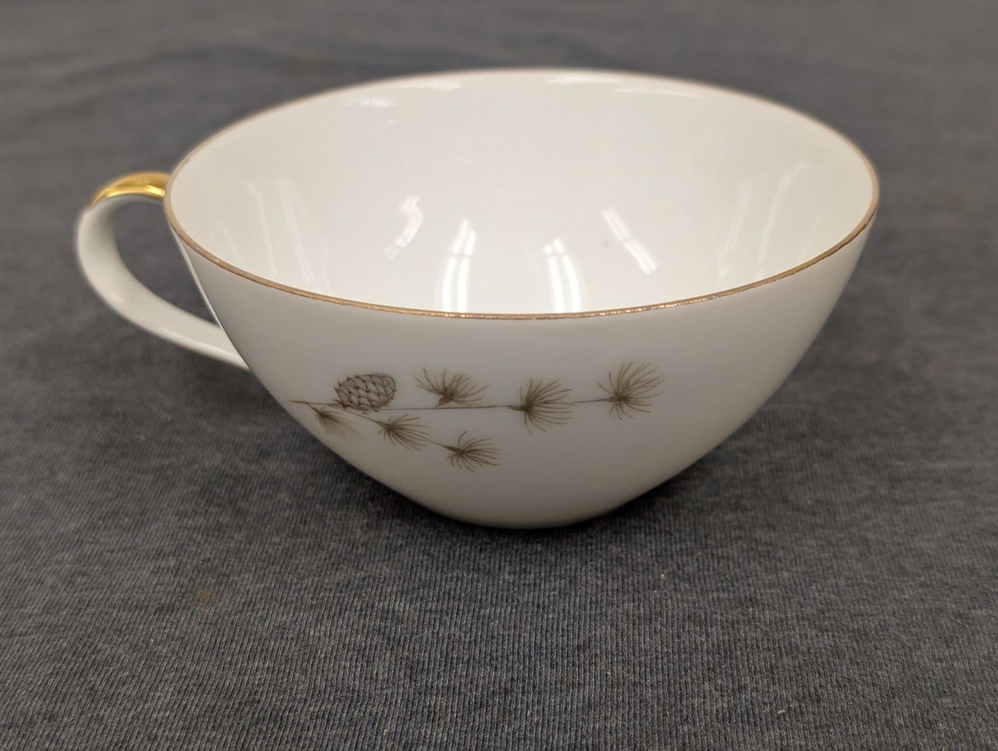 Vintage Mikasa Sequoia 6141 fine china teacup with pinecone design and gold handle