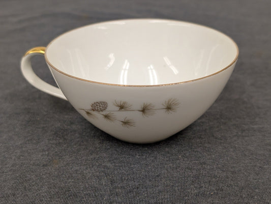 Vintage Mikasa Sequoia 6141 fine china teacup with pinecone design and gold handle