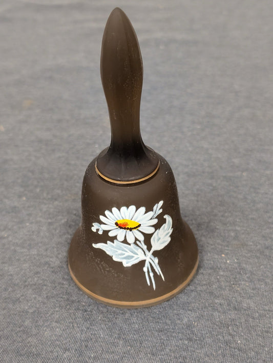 Vintage brown frosted bell with a hand-painted white daisy and yellow center.