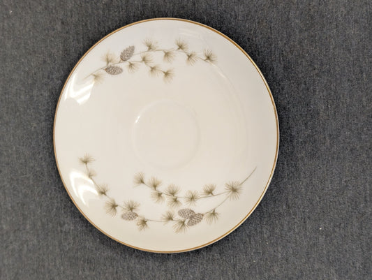 Mikasa Sequoia fine china saucer plate showing gold trim and pine design