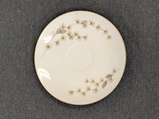 Mid-century Mikasa Sequoia fine china saucer with pinecone accents.