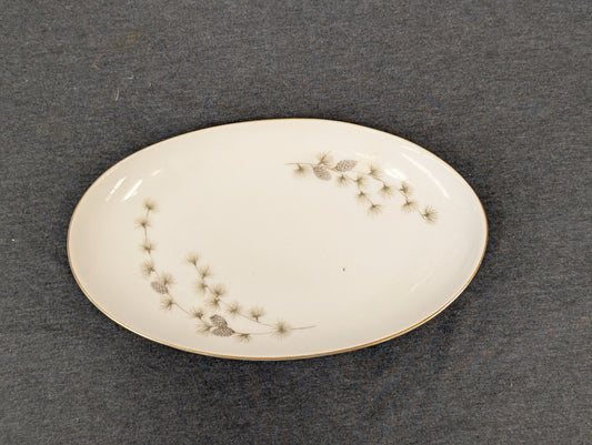 Large vintage Mikasa Sequoia oval serving platter with pinecone design.