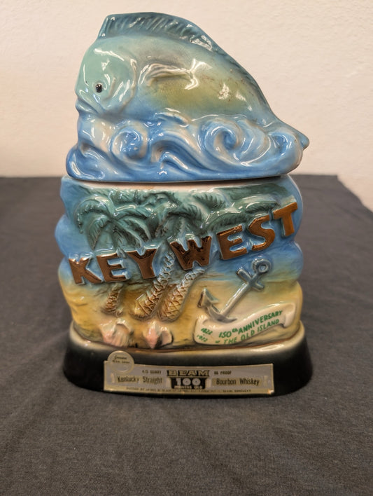 Jim Beam ceramic decanter featuring a fish palm trees and Key West text