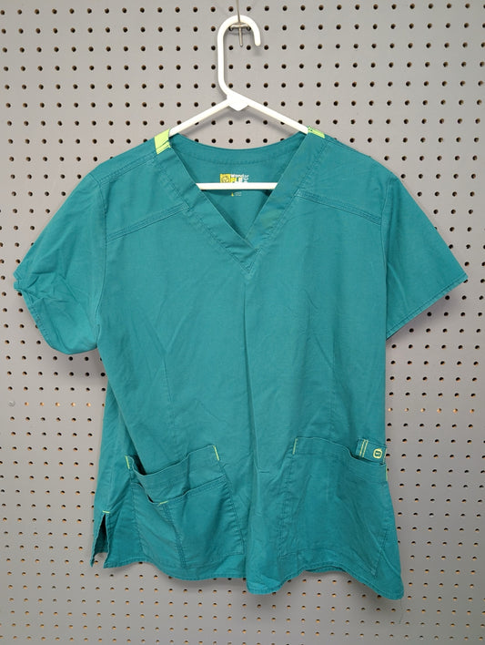 Front view of teal WonderFLEX scrub top