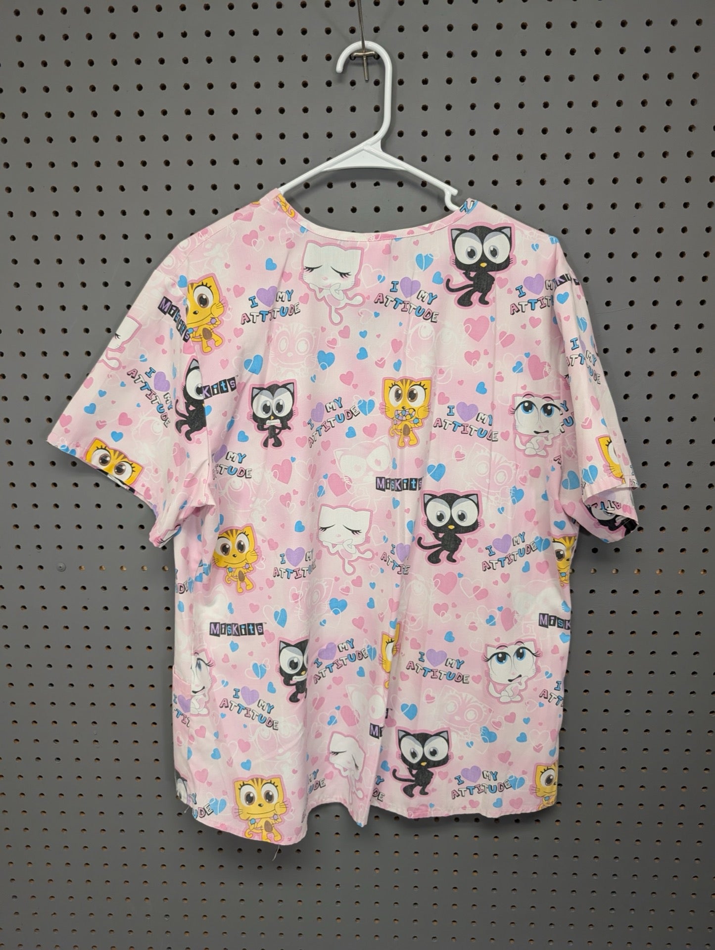 Back view of Miskits pink cat scrub top